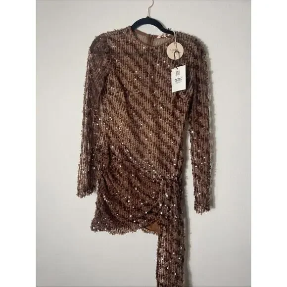 Camila Coelho | Cataleya Sequin Mini Dress in Caramel Brown size S NWT - Picture 13 of 14